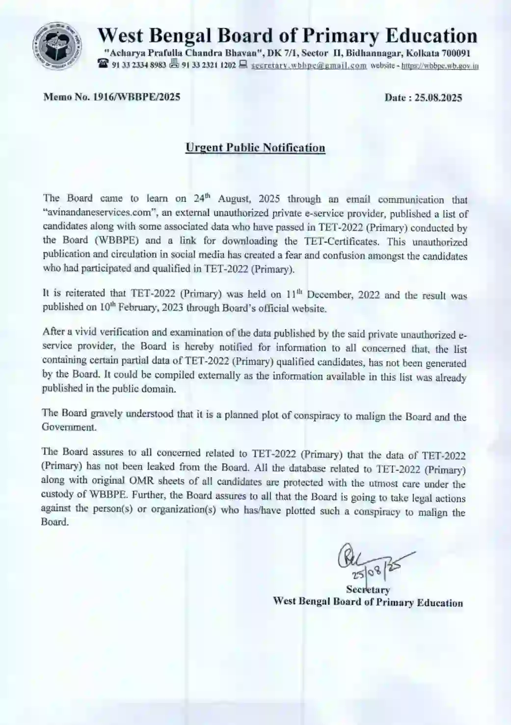 WBBPE notification